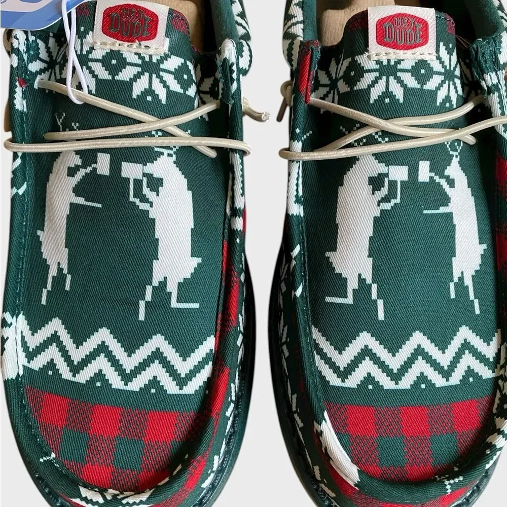 NWB Hey Dude Men's Wally Holiday Cheers Slip-On Shoes 9 Green/Multi Comfy Preppy